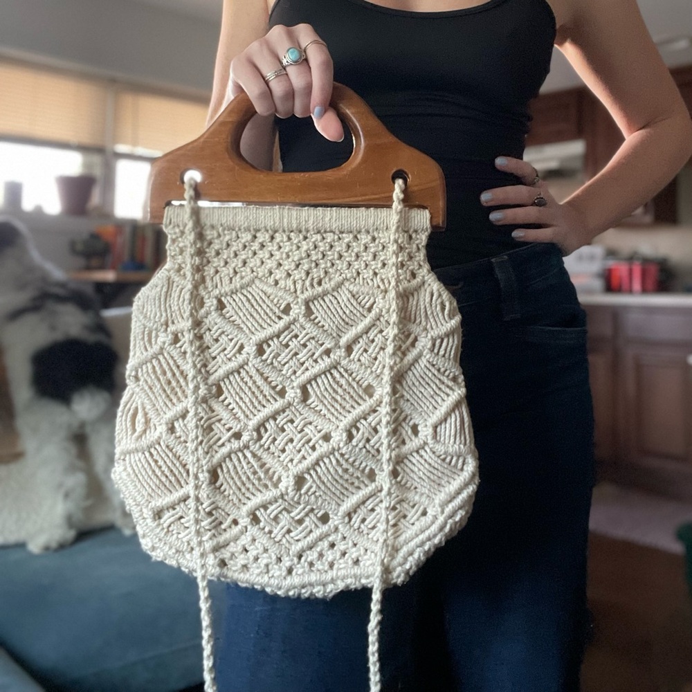 Vintage Handmade Macrame Boho Bag